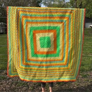 4’ Square Crochet Granny Square Afghan Throw Blanket Bright Colors Multicolor